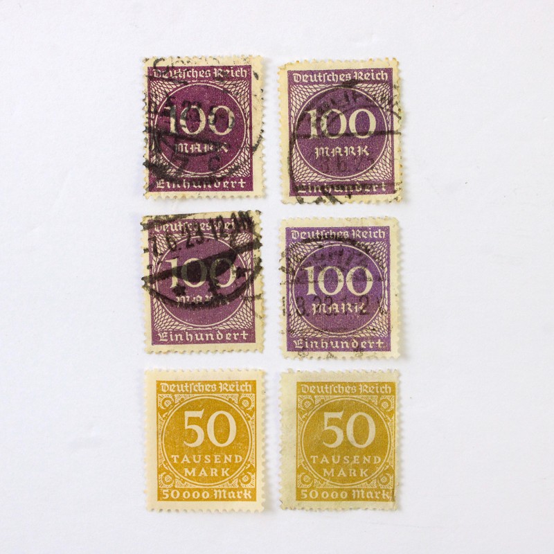 Lot Of 6 Germany Deutsches Reich 100 Mark 50 Tausend Mark Stamps 1920s
