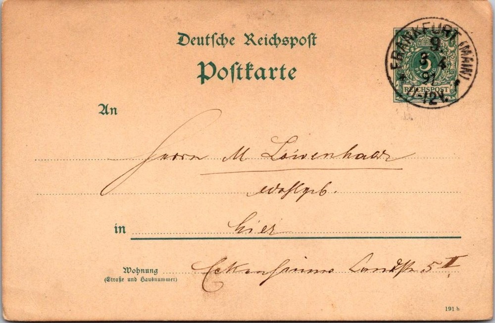 Germany 1891 Frankfurt – Post Card – J22176