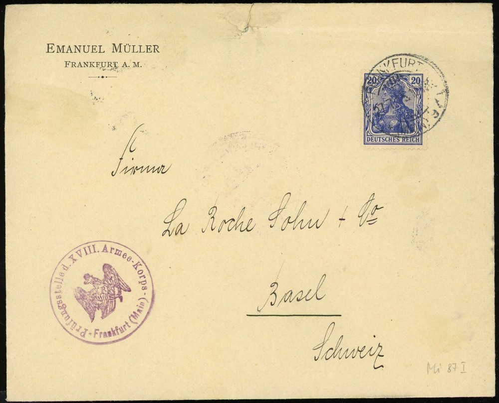 Germany Frankfurt Registered Cover to Switzerland 1915 Censor Examined Postmark