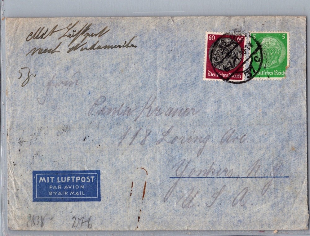 GERMANY 1941 WWII POSTAL HISTORY CENSORED AIRMAIL COVER ADDR USA POSTMARK