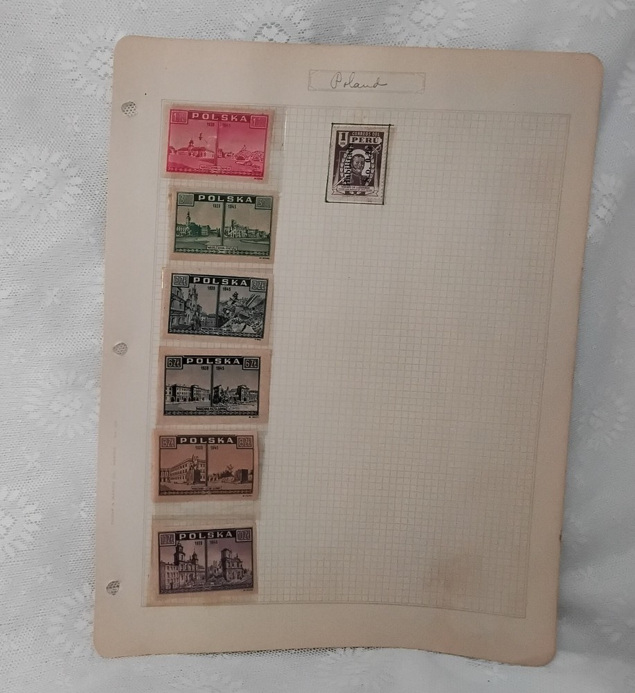1945 Laments On Warsaw Polska 6 Mint Issues Zolty Stamps + 1 Peruvian