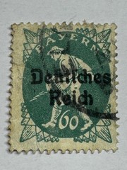 Bavaria Bayern 60pf Green Deutsches Reich Overprint Used 1920 Need Verified #126