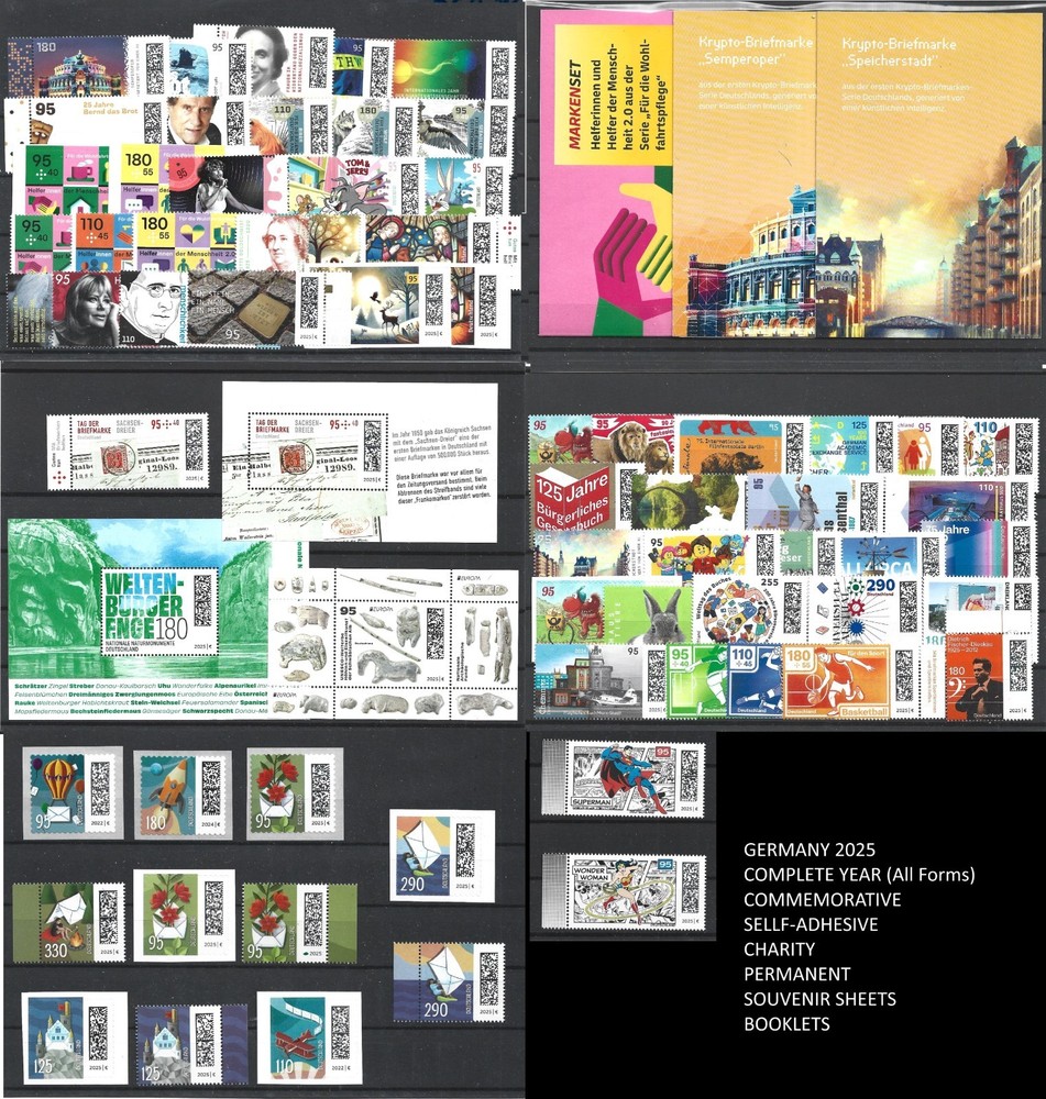 GERMANY 2025 Complete Year CONM+PERM+SELFADH+SS+BOOKLETS Pg Borders MNH HCV ! *
