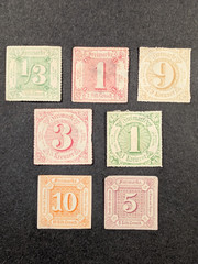 GERMANY 1859-1866 THURN & TAXIS Lot of 7 Stamps – 2 Imperf & 5 Rouletted MH