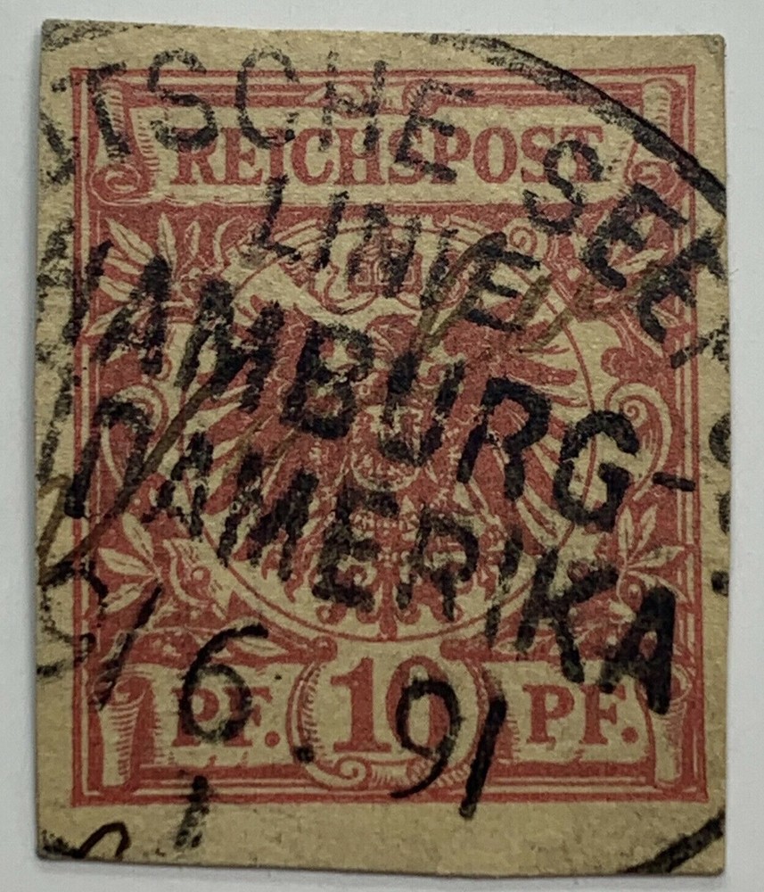 1891 HAMBURG AMERICA LINE TRANSLATLANTIC SHIPPING SON CANCEL GERMANY CUT SQUARE