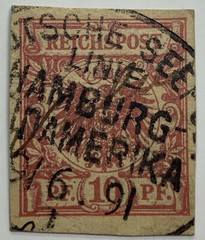 1891 HAMBURG AMERICA LINE TRANSLATLANTIC SHIPPING SON CANCEL GERMANY CUT SQUARE