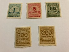 German Deutsches Reich 1m, 5m, 50m, 200m Stamp, unused, unhinged