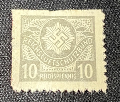 1940s German Luftschutz 10 Rpf Reichsluftschutzbund Stamp Gray WWII Revenue