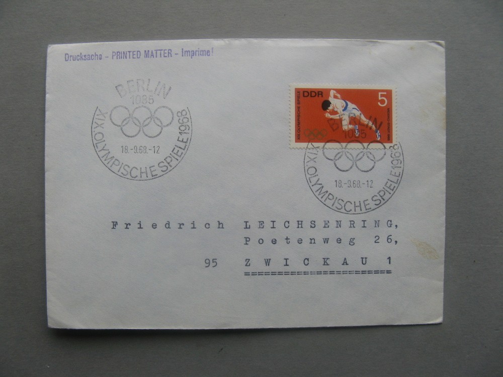 GERMANY DDR, cover 1968, canc. Olympic Games, stamp athletics