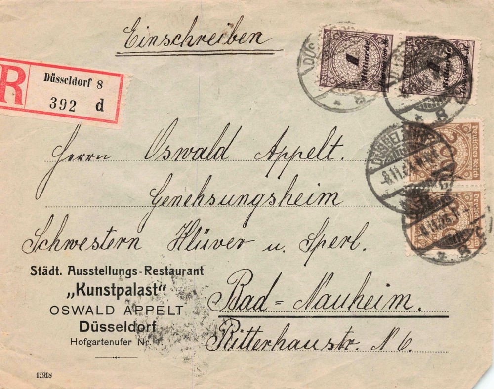 1923 Germany Weimar Republic Hyperinflation Registered „Einschreiben“ Cover