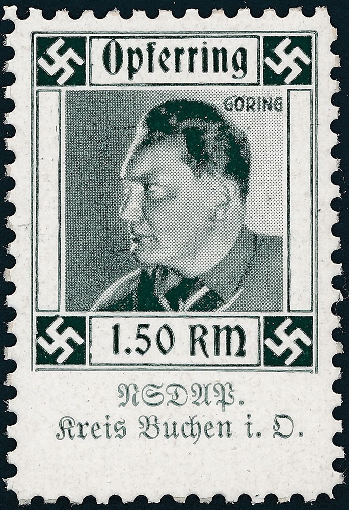 Stamp Germany Revenue WWII 3rd Reich Charity Kreis Buchen Green Weirdo MNH