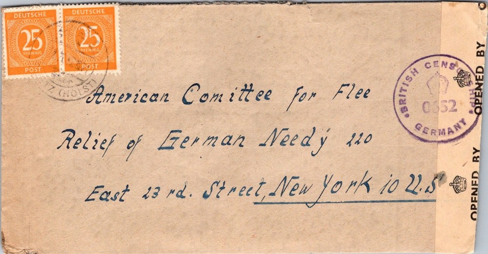 GERMANY 1945-49TH WWII BRITISH OCCUP ZONE CENSORED COVER ADDR NEW YORK USA