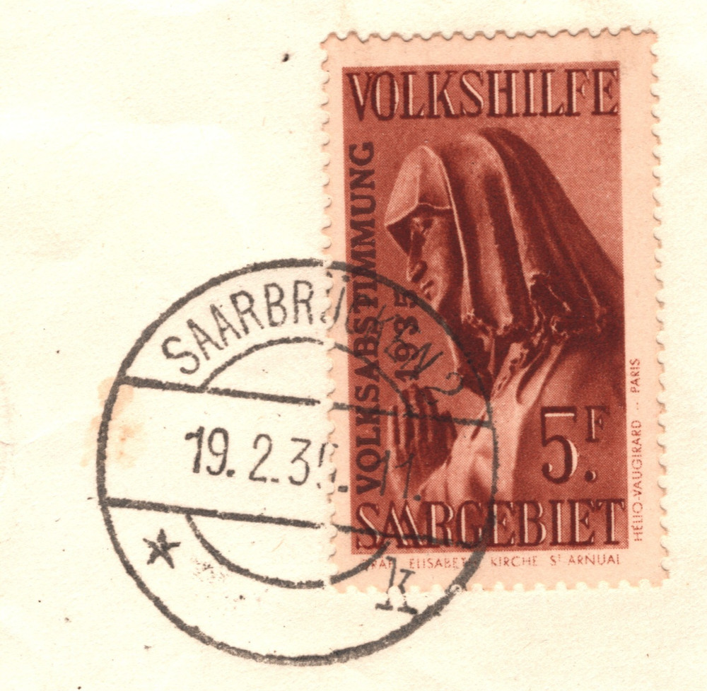 SAAR Cover *VOLKSHILFE* (1934) 5f Top HIGH VALUE Plebiscite 1935 O/p Air XM62