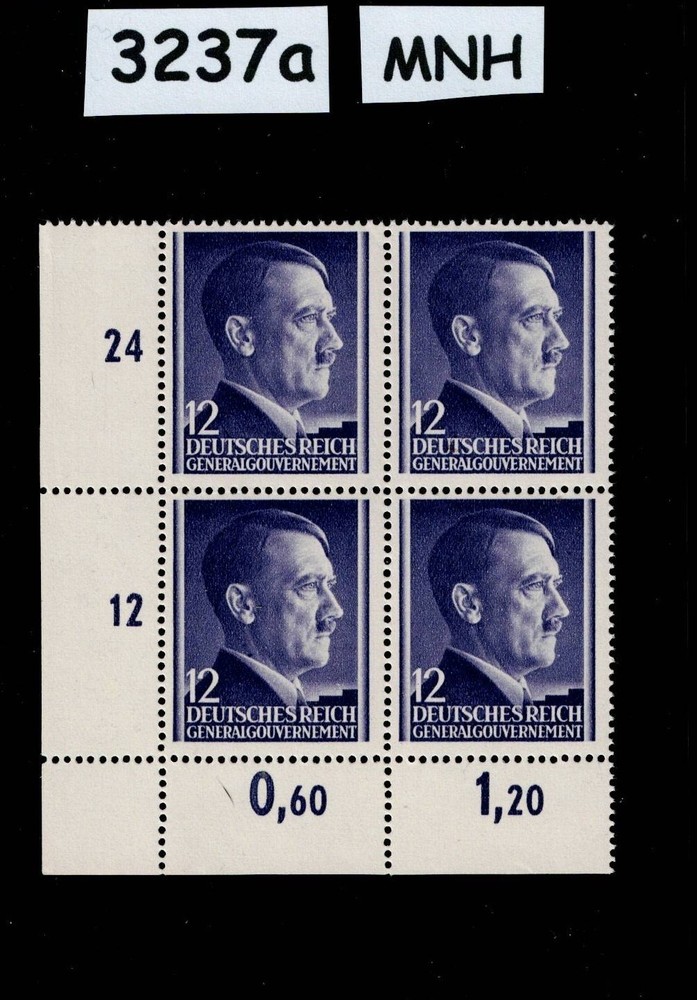 MNH stamp block Adolf Hitler Sc N80 12GR / 1941 WWII Occupied Poland #3237a