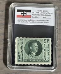 Third Reich WWII Nazi German Adolf Hitler 55th Birthday Stamp 1943 w slab case