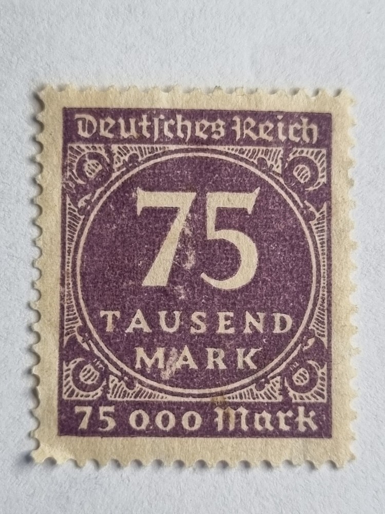 Germany 1923 75,000 Mark Hyperinflation Stamp Violet Mi 299 Mint RefG2
