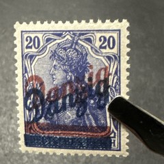 1920 Danzig 20pf Double Overprinted Red & Blue Signed WMK Collectible Old Stamp