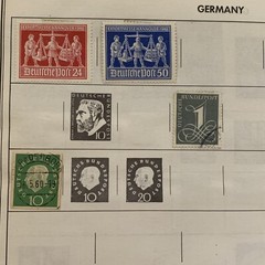 GERMANY FDR STAMP LOT ON THEODOR HEUSS HEADS, POSTHORNS AND MORE ON ALBUM PAGE