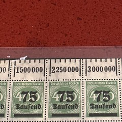Weimar Deutsches Reich Stamps 400 Marks Overprinted 75 Tausend 2 sheets 100 per