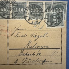 1923 Weimar Republic Hyperinflation Postal Card – Itzehoe Strip of 8 Stamps