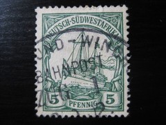 SOUTHWEST AFRICA GERMAN COLONY Mi. #12 Kaiser Yacht stamp w/ „Bahnpost“ cancel