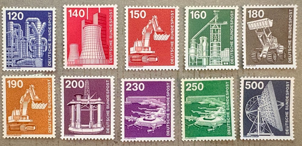 Germany 1181-1190, 1192 / 1975-1982 Industry & Technology Stamps / MH