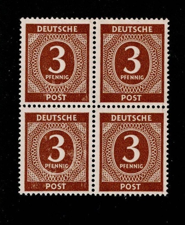 MNH Stamp block Sc 532 1946 Post WWII Germany Large numeral From mint sheet