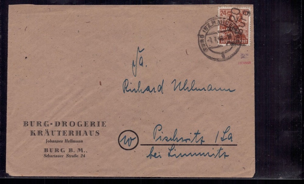 Letter All. Occupation 20 castle after Pischwitz 1948 + tested