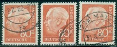 GERMANY SCOTT # 760, PRESIDENT THEODOR HEUSS, USED, 3 STAMPS, GREAT PRICE!