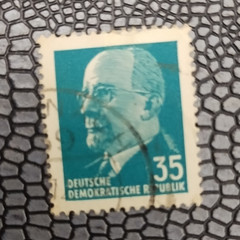 Germany DDR 35 Blue Postage Stamp Used Handstamped Cancel, Historical Figures