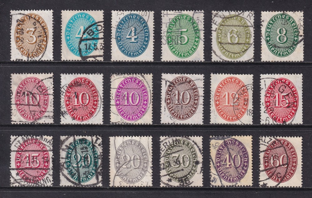 GERMANY 1927-33 Officials set of 18 SG O424-O441 Used (CV £100)