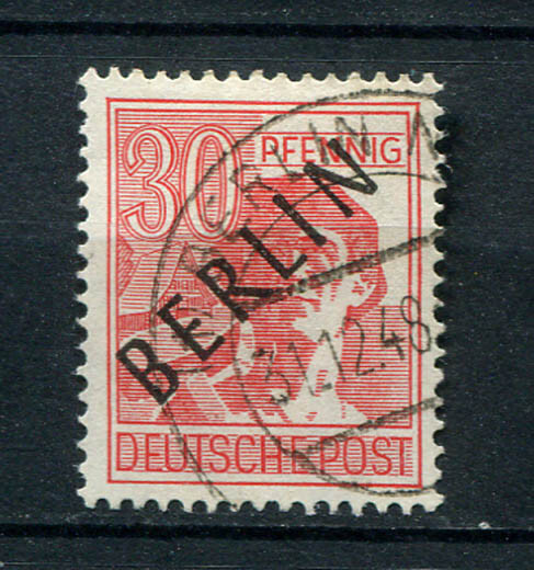 Germany – Berlin : Black overprinted 30 Pfennig stamp from 1948 – used