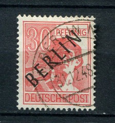 Germany – Berlin : Black overprinted 30 Pfennig stamp from 1948 – used