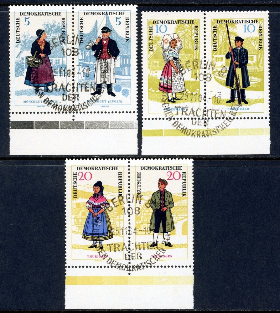 Stamps DDR, Scott # 740a, 742a and 744a Mint LH pairs, PRECANCELLED