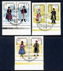 Stamps DDR, Scott # 740a, 742a and 744a Mint LH pairs, PRECANCELLED