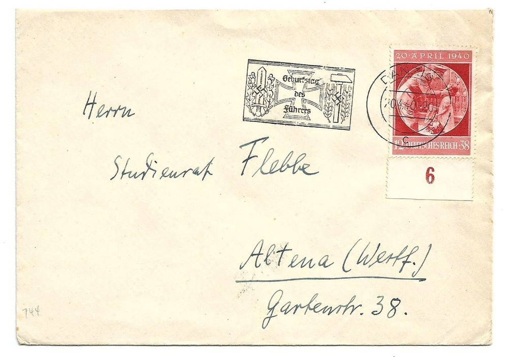 Germany 1940 12pf+38pf Birthday on cover
