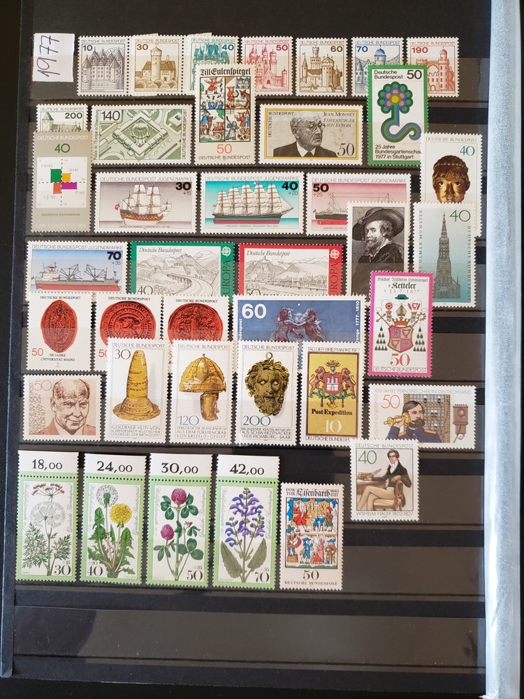 25241-Germany (FRG) Stamps Year 1977 Collection Set, 39 Pcs & 2 S/S – MNH