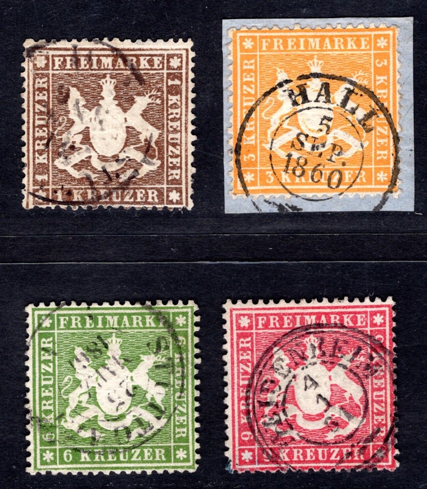 WÜRTTEMBERG 1860 16-19x used THICK PAPER BEAUTIFUL SET (M4161