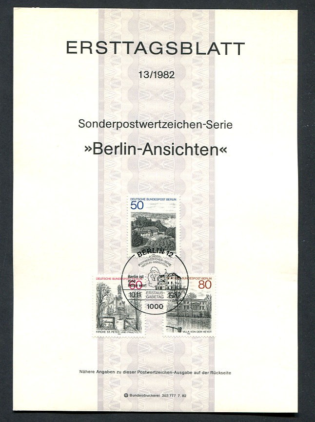Germany-Berlin : City views First Day Sheetlet (ETB) from 1982 Michel # 13/1982