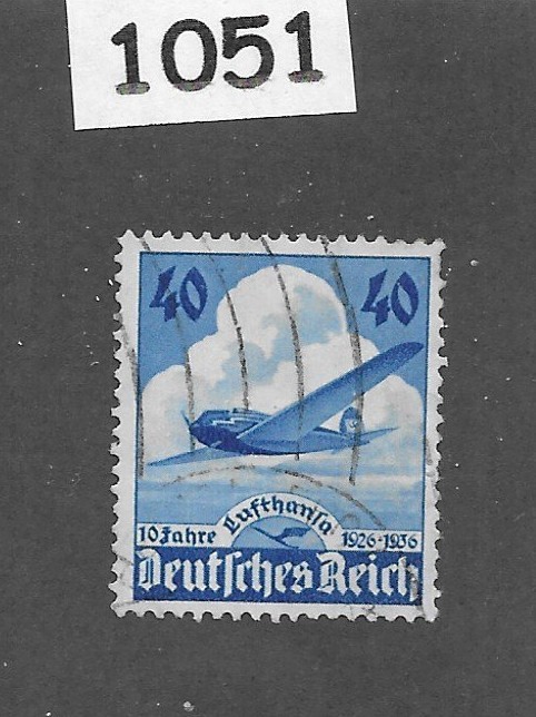 Used Stamp Sc 469 1936 Germany Third Reich Lufthansa Airline Airplane #1051