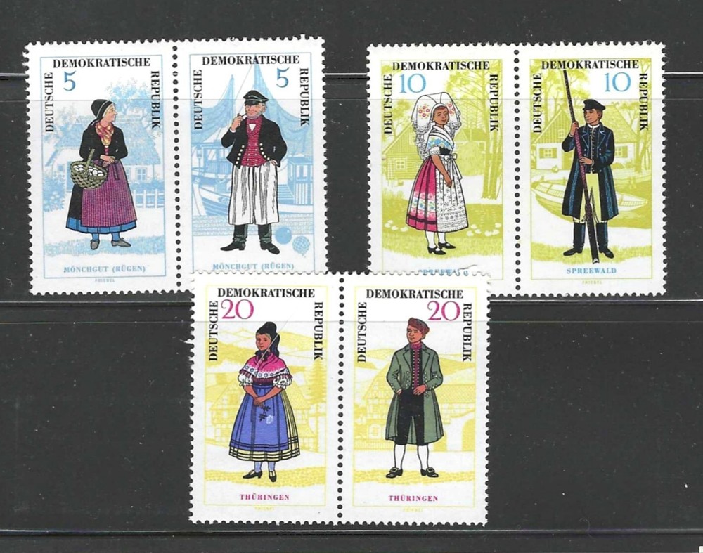 East Germany DDR 1964 Costumes Pairs, Scott 740a – 744a MNH, SCV $40