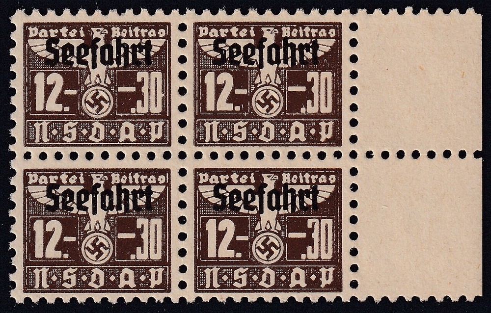 Block Stamp Germany Revenue Seefahrt WWII 1939 3rd Reich Party Due 12.30 CR MNG