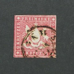 GERMANY Wurttemberg Coat of Arms 9 Kreuzer purple red Stamp 1857