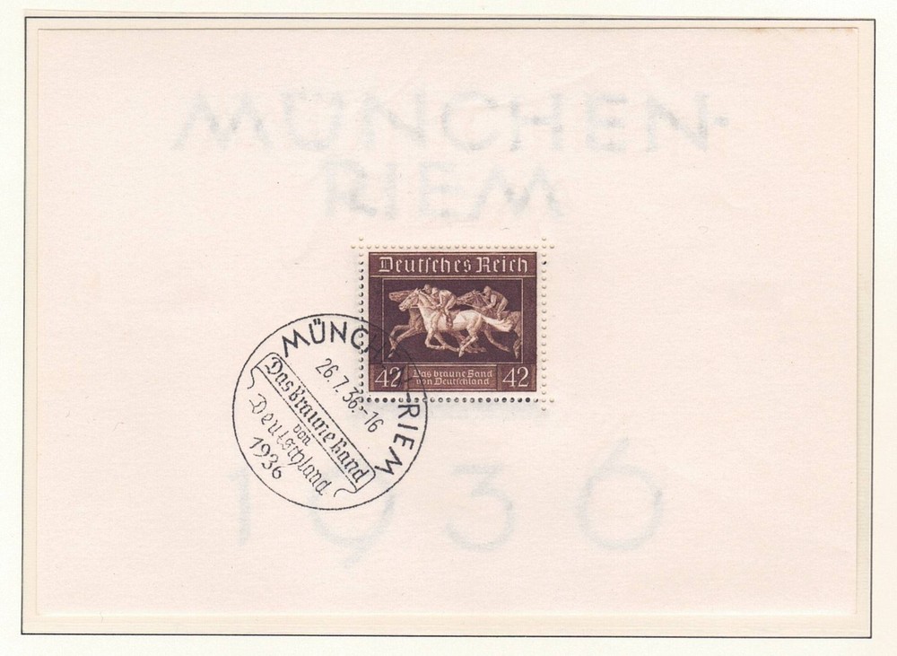 Germany – 1936 Mi. Block 4X, Miniature Sheet—Brown Ribbon Race
