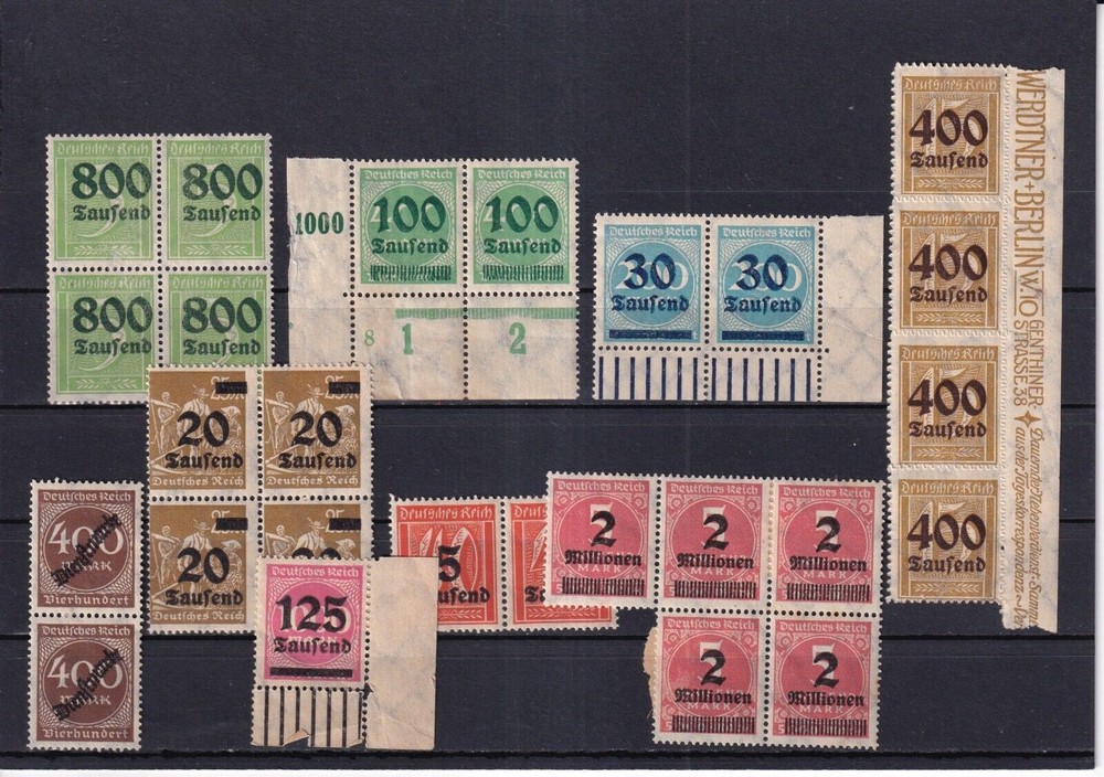 German Empire 1923 Surcharged stamps selection of mint blocks and strips