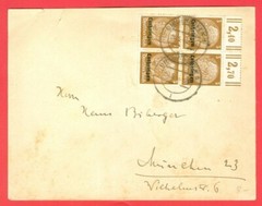 Germany Reich 3pf Marginal Block of 4 Overprint LOTHRINGEN used on cover