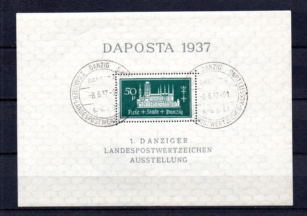 Danzig (Germany) 1937 old sheet Daposta exhibition (Michel Block 1) nice used