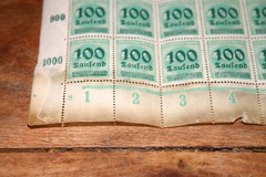 Rare ¼ Sheet of 25 Deutsches Reich (1923) 400 Mark 100 Tausend Overprint Stamps
