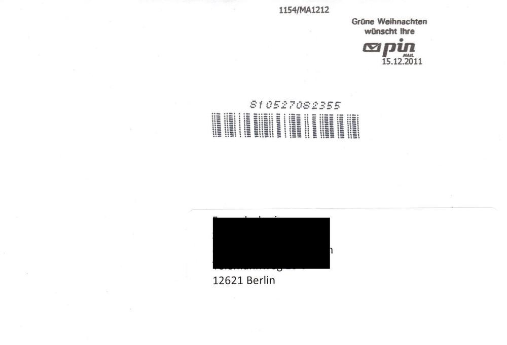 Ag: 15.12.2011, „Green Christmas wishes PIN Mail“, Ganzstück, genuine gel.
