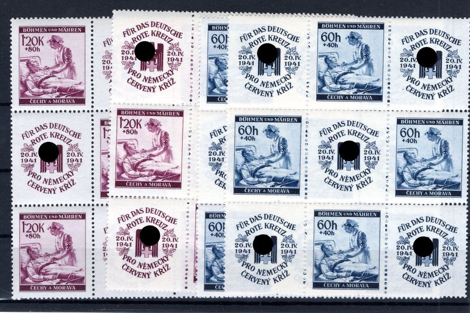 Bohemia Red Cross 62/63 Four Decorative 9er-Blocks MNH Mint (CA9969